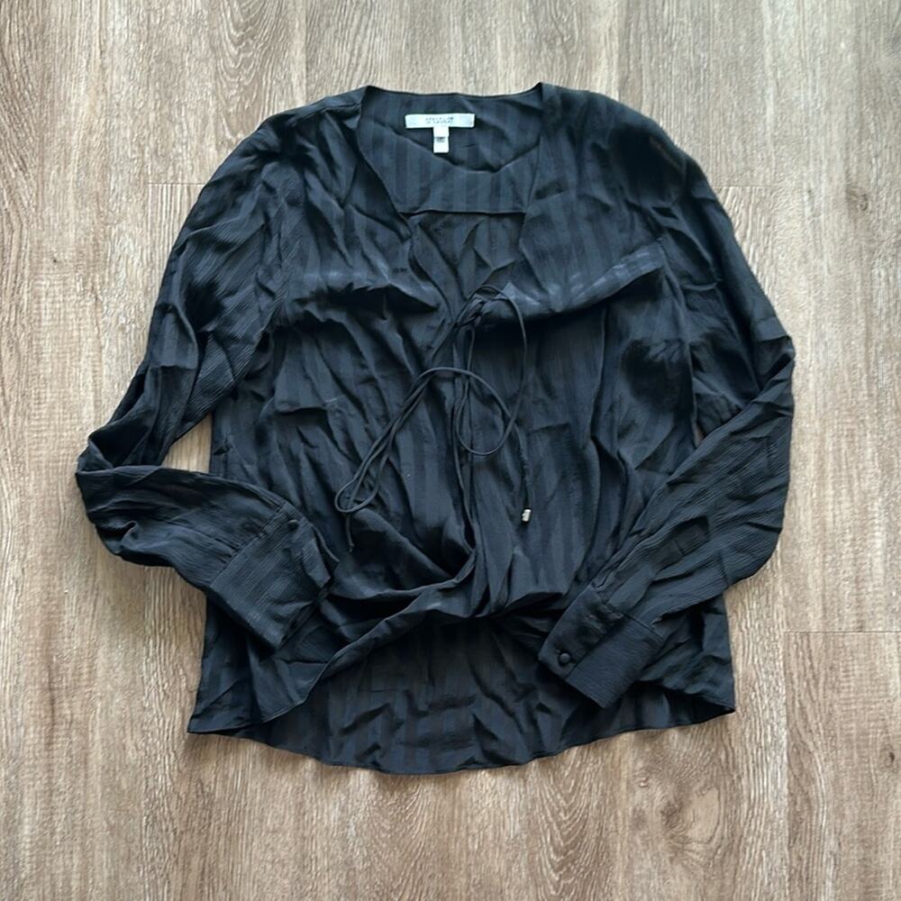 Derek‎ Lam 10 Crosby Striped 100% Silk Blouse Black Size 2